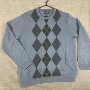 Arnold Palmer Mens Argyle Sweater Blue Crewneck Medium Cotton Blend Knit